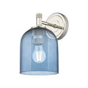 Innovations Bella 5.5in 1-Light Wall Sconce | Industrial Polished Nickel and Blue Glass | Bathroom & Hallway | Model 434-1W-PN-G558-6BL