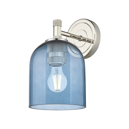 Innovations Bella 5.5in 1-Light Wall Sconce | Industrial Polished Nickel and Blue Glass | Bathroom & Hallway | Model 434-1W-PN-G558-6BL