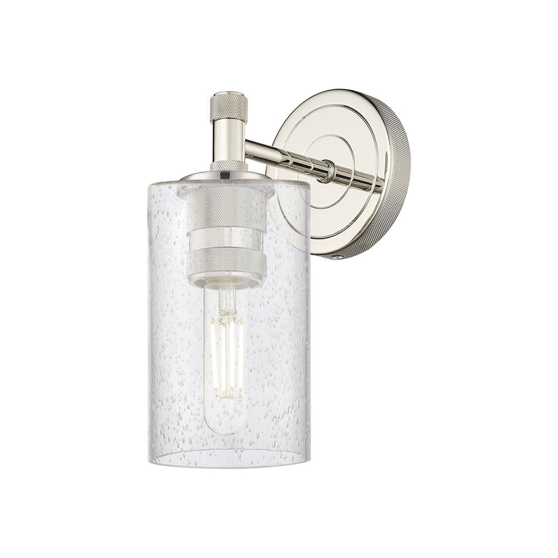 Innovations Clymer 1-Light Wall Sconce | Industrial Polished Nickel and Seedy Glass | Bathroom & Hallway | 3.88 x 9.25 in | Model 434-1W-PN-G804