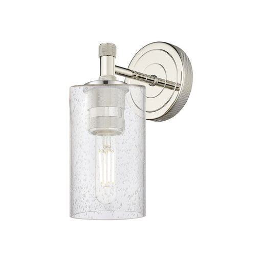 Innovations Clymer 1-Light Wall Sconce | Industrial Polished Nickel and Seedy Glass | Bathroom & Hallway | 3.88 x 9.25 in | Model 434-1W-PN-G804