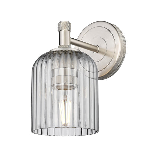 Innovations Crown Point 5in 1-Light Wall Sconce | Industrial Satin Nickel and Light Smoke Glass | Hallway & Bathroom | Model 434-1W-SN-G559-5SM
