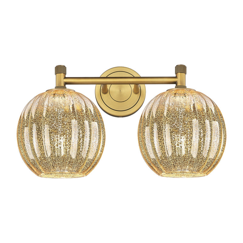 Innovations Preston Globe 15in 2-Light Bath Vanity | Industrial Brushed Brass and Mercury Glass | Bathroom & Powder Room | Model 434-2W-BB-G458-7ME