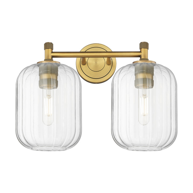 Innovations Preston Cylinder 15in 2-Light Bath Vanity | Industrial Brushed Brass and Clear Glass | Bathroom & Powder Room | Model 434-2W-BB-G460-7CL