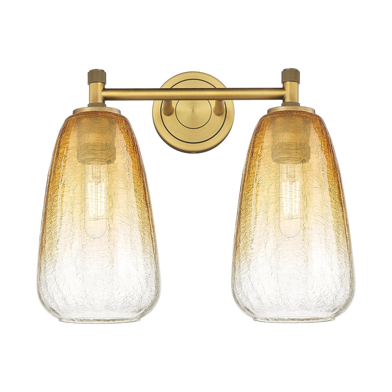 Innovations Brookhaven Almond 14in 2-Light Bath Vanity | Industrial Brushed Brass and Amber Glass | Bathroom & Powder Room | Model 434-2W-BB-G480-6AM
