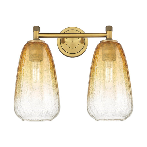 Innovations Brookhaven Almond 14in 2-Light Bath Vanity | Industrial Brushed Brass and Amber Glass | Bathroom & Powder Room | Model 434-2W-BB-G480-6AM