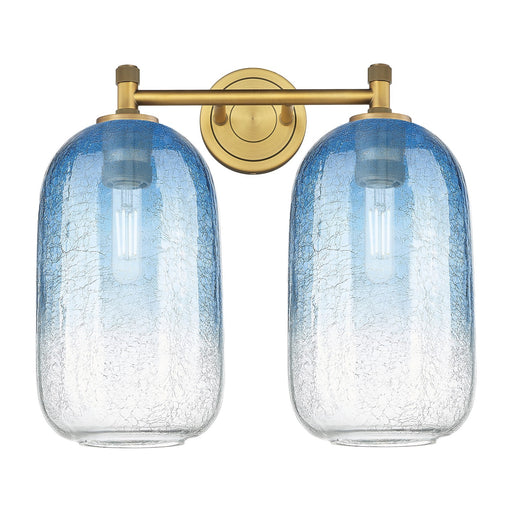 Innovations Brookhaven Cloche 15in 2-Light Bath Vanity | Industrial Brushed Brass and Sapphire Blue Glass | Bathroom | Model 434-2W-BB-G482-7SB