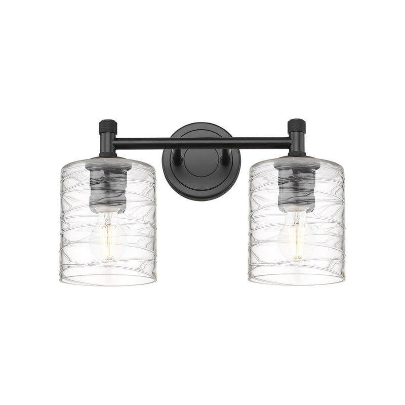 Innovations Cobbleskill 13in 2-Light Bath Vanity | Industrial Matte Black and Deco Swirl Glass | Bathroom & Powder Room | Model 434-2W-BK-G1113