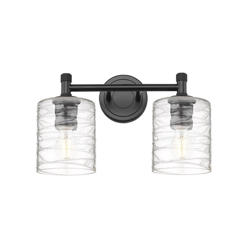 Innovations Cobbleskill 13in 2-Light Bath Vanity | Industrial Matte Black and Deco Swirl Glass | Bathroom & Powder Room | Model 434-2W-BK-G1113