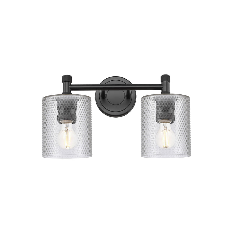 Innovations Cobbleskill 13in 2-Light Bath Vanity | Industrial Matte Black and Clear Glass | Bathroom & Powder Room | Model 434-2W-BK-G112