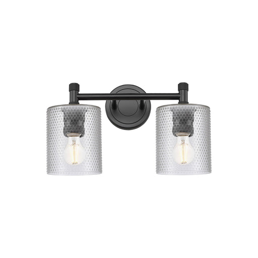 Innovations Cobbleskill 13in 2-Light Bath Vanity | Industrial Matte Black and Clear Glass | Bathroom & Powder Room | Model 434-2W-BK-G112