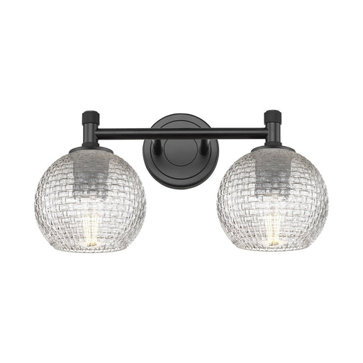 Innovations Athens 14in 2-Light Bath Vanity Light | Industrial Matte Black and Clear Basket Weave Glass | Bathroom Vanity | Model 434-2W-BK-G122C-6CL