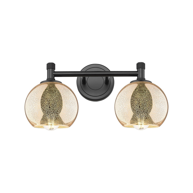 Innovations Athens 14in 2-Light Bath Vanity Light | Industrial Matte Black and Mercury Glass | Bathroom Vanity | Model 434-2W-BK-G128-6