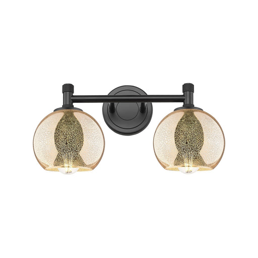 Innovations Athens 14in 2-Light Bath Vanity Light | Industrial Matte Black and Mercury Glass | Bathroom Vanity | Model 434-2W-BK-G128-6
