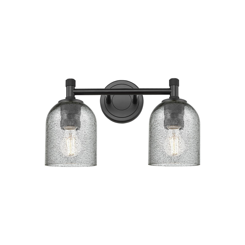 Innovations Caledonia 13in 2-Light Bath Vanity Light | Industrial Matte Black and Charcoal Glass | Bathroom Vanity | Model 434-2W-BK-G257
