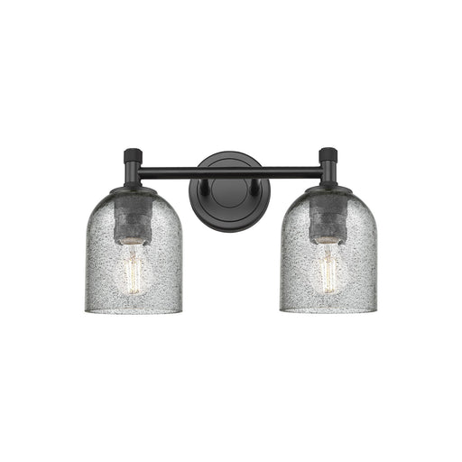 Innovations Caledonia 13in 2-Light Bath Vanity Light | Industrial Matte Black and Charcoal Glass | Bathroom Vanity | Model 434-2W-BK-G257