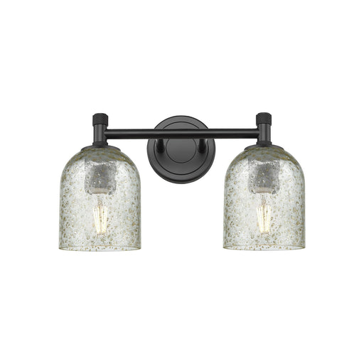 Innovations Caledonia 13in 2-Light Bath Vanity Light | Industrial Matte Black and Mica Glass | Bathroom Vanity | 13 x 9.5 in | Model 434-2W-BK-G259