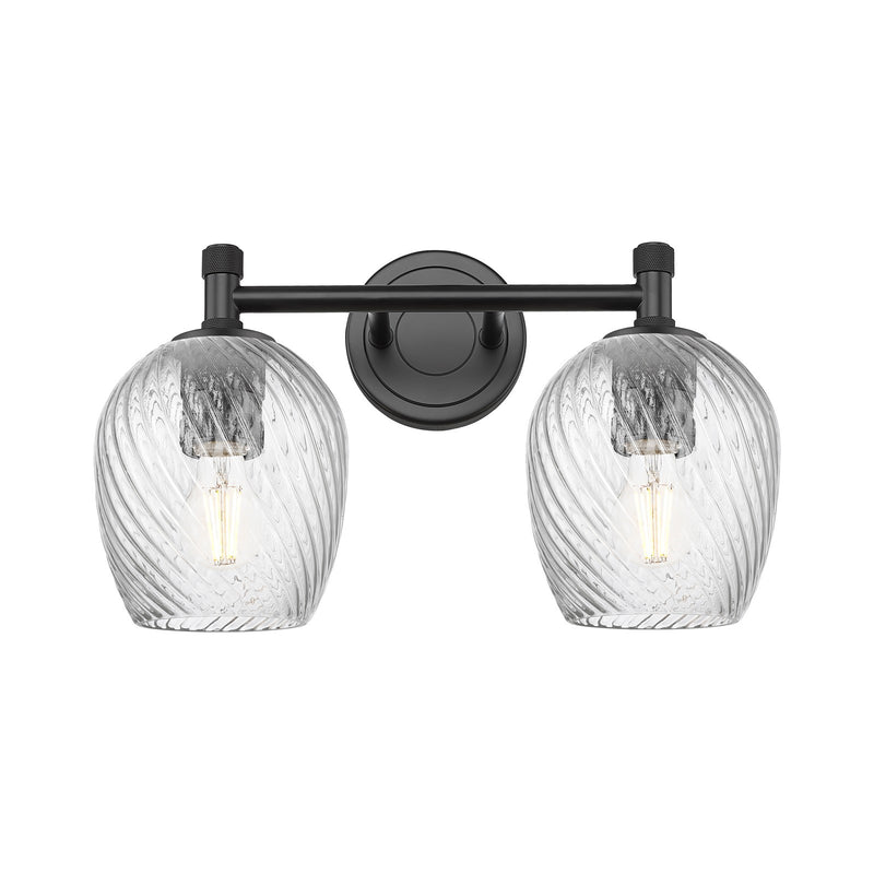 Innovations Salina 14in 2-Light Bath Vanity Light | Industrial Matte Black and Clear Spiral Fluted Glass | Bathroom & Powder | Model 434-2W-BK-G292