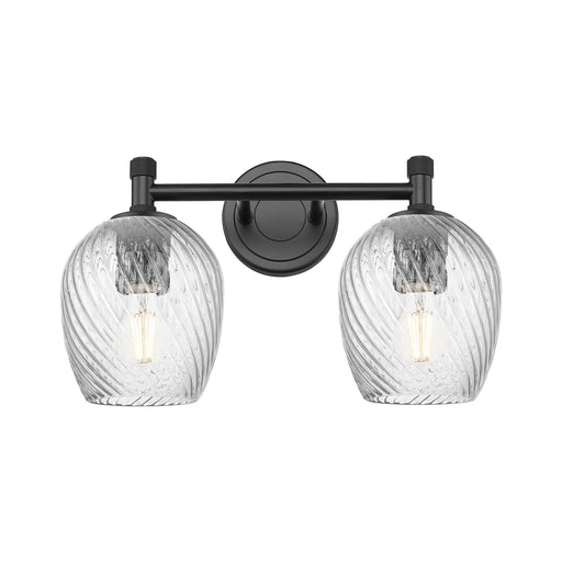 Innovations Salina 14in 2-Light Bath Vanity Light | Industrial Matte Black and Clear Spiral Fluted Glass | Bathroom & Powder | Model 434-2W-BK-G292