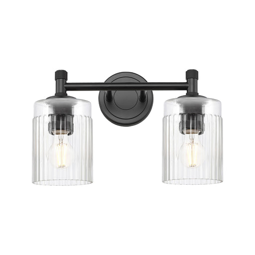 Innovations Hadley 13in 2-Light Bath Vanity Light | Industrial Matte Black and Clear Ribbed Glass | Bathroom & Powder Room | Model 434-2W-BK-G342