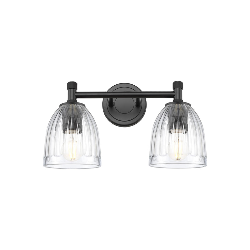 Innovations Brookfield 14in 2-Light Bath Vanity Light | Industrial Matte Black and Clear Glass | Bathroom Vanity | Model 434-2W-BK-G442