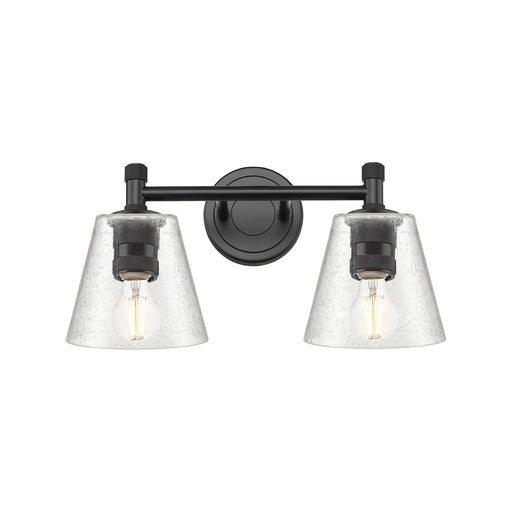 Innovations Caton 14in 2-Light Bath Vanity Light | Industrial Matte Black and Frosted Glass | Bathroom Vanity | 14 x 9 in | Model 434-2W-BK-G454