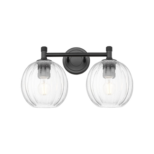 Innovations Preston Globe 15in 2-Light Bath Vanity | Industrial Matte Black and Clear Glass | Bathroom & Powder Room | Model 434-2W-BK-G458-7CL