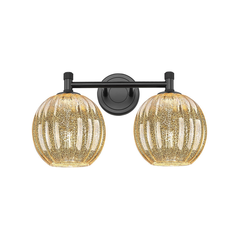 Innovations Preston Globe 15in 2-Light Bath Vanity | Industrial Matte Black and Mercury Glass | Bathroom & Powder Room | Model 434-2W-BK-G458-7ME
