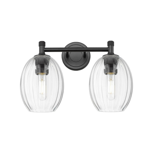 Innovations Preston Bulb 14in 2-Light Bath Vanity | Industrial Matte Black and Clear Glass | Bathroom & Powder Room | Model 434-2W-BK-G459-6CL