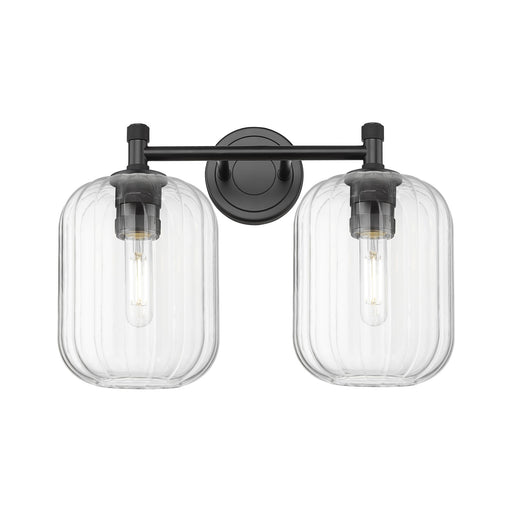 Innovations Preston Cylinder 15in 2-Light Bath Vanity | Industrial Matte Black and Clear Glass | Bathroom Vanity | Model 434-2W-BK-G460-7CL