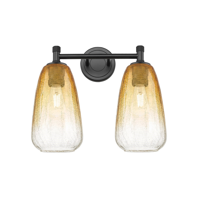 Innovations Brookhaven Almond 14in 2-Light Bath Vanity | Industrial Matte Black and Amber Glass | Bathroom Vanity | Model 434-2W-BK-G480-6AM