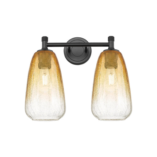 Innovations Brookhaven Almond 14in 2-Light Bath Vanity | Industrial Matte Black and Amber Glass | Bathroom Vanity | Model 434-2W-BK-G480-6AM