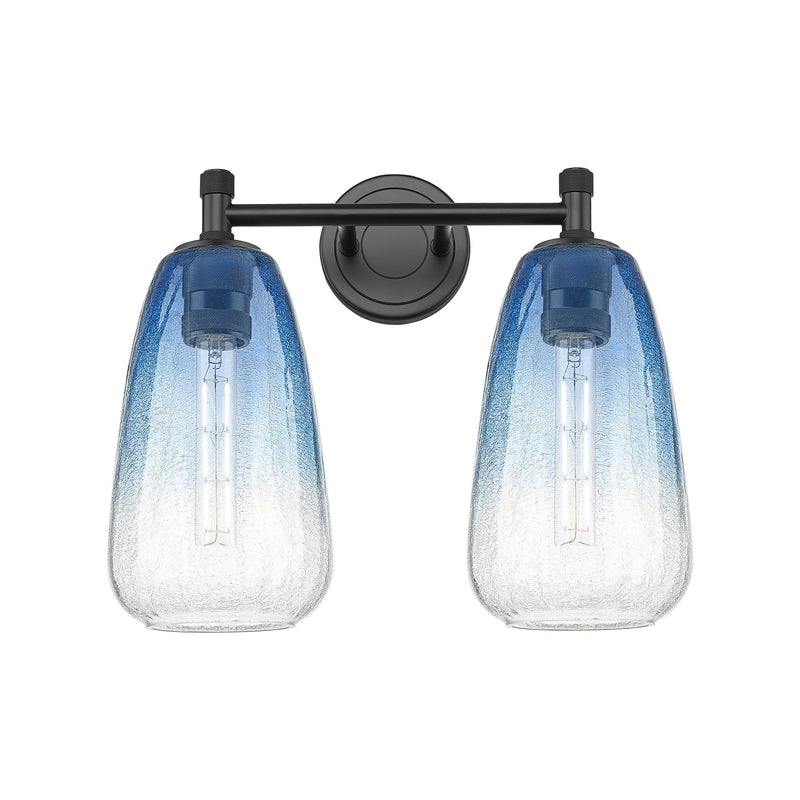 Innovations Brookhaven Almond 14in 2-Light Bath Vanity | Industrial Matte Black and Sapphire Blue Glass | Bathroom Vanity | Model 434-2W-BK-G480-6SB