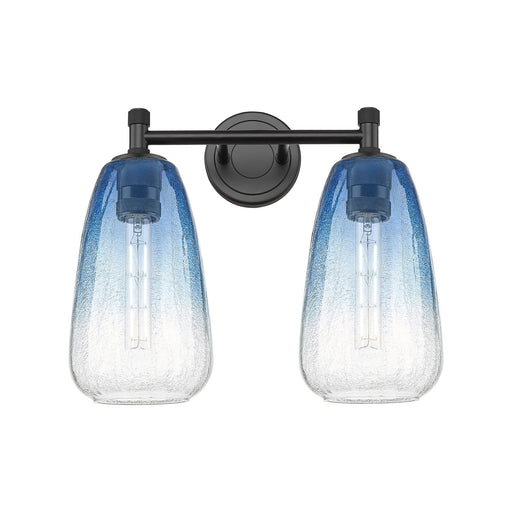 Innovations Brookhaven Almond 14in 2-Light Bath Vanity | Industrial Matte Black and Sapphire Blue Glass | Bathroom Vanity | Model 434-2W-BK-G480-6SB