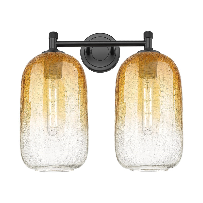 Innovations Brookhaven Cloche 15in 2-Light Bath Vanity | Industrial Matte Black and Amber Glass | Bathroom Vanity | Model 434-2W-BK-G482-7AM