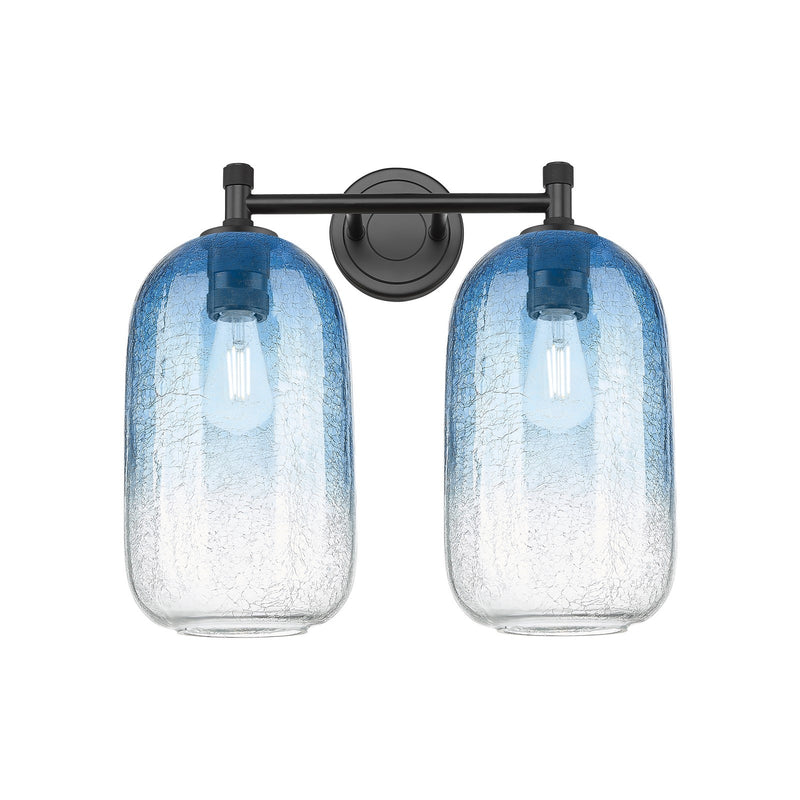 Innovations Brookhaven Cloche 15in 2-Light Bath Vanity | Industrial Matte Black and Sapphire Blue Glass | Bathroom | Model 434-2W-BK-G482-7SB