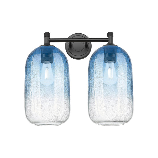 Innovations Brookhaven Cloche 15in 2-Light Bath Vanity | Industrial Matte Black and Sapphire Blue Glass | Bathroom | Model 434-2W-BK-G482-7SB