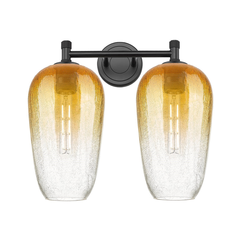 Innovations Brookhaven Flute 15in 2-Light Bath Vanity | Industrial Matte Black and Amber Glass | Bathroom & Powder Room | Model 434-2W-BK-G484-7AM