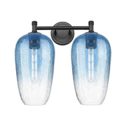 Innovations Brookhaven Flute 15in 2-Light Bath Vanity | Industrial Matte Black and Sapphire Blue Glass | Bathroom & Powder | Model 434-2W-BK-G484-7SB