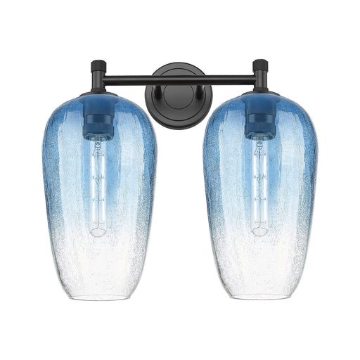 Innovations Brookhaven Flute 15in 2-Light Bath Vanity | Industrial Matte Black and Sapphire Blue Glass | Bathroom & Powder | Model 434-2W-BK-G484-7SB