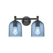 Innovations Bella 13.5in 2-Light Bath Vanity | Industrial Matte Black and Blue Glass | Bathroom & Powder Room | Model 434-2W-BK-G558-6BL