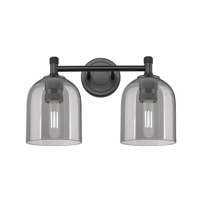 Innovations Bella 13in 2-Light Bath Vanity | Industrial Matte Black and Light Smoke Glass | Bathroom & Powder Room | Model 434-2W-BK-G558-6SM