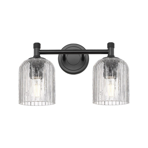 Innovations Crown Point 13in 2-Light Bath Vanity | Industrial Matte Black and Clear Ribbed Glass | Bathroom Vanity | Model 434-2W-BK-G559-5CL