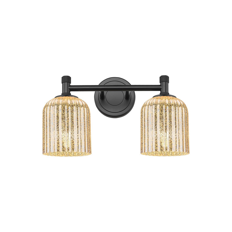 Innovations Crown Point 13in 2-Light Bath Vanity | Industrial Matte Black and Mercury Ribbed Glass | Bathroom Vanity | Model 434-2W-BK-G559-5ME