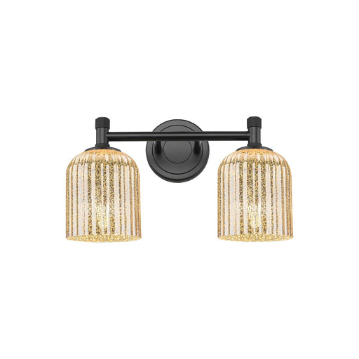 Innovations Crown Point 13in 2-Light Bath Vanity | Industrial Matte Black and Mercury Ribbed Glass | Bathroom Vanity | Model 434-2W-BK-G559-5ME