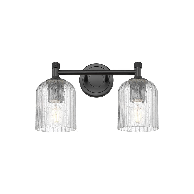 Innovations Crown Point 13in 2-Light Bath Vanity | Industrial Matte Black and Seedy Ribbed Glass | Bathroom Vanity | Model 434-2W-BK-G559-5SDY