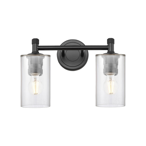 Innovations Clymer 12in 2-Light Bath Vanity | Industrial Matte Black and Clear Glass | Bathroom Vanity | 12 x 9 x 6.4 in | Model 434-2W-BK-G802