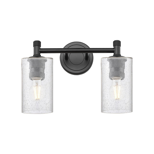 Innovations Clymer 12in 2-Light Bath Vanity Light | Industrial Matte Black and Seedy Glass | Bathroom & Powder Room | Model 434-2W-BK-G804