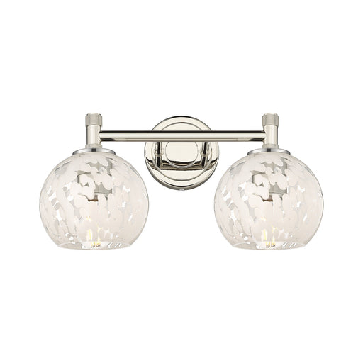 Innovations White Mouchette 14in 2-Light Bath Vanity Light | Industrial Polished Nickel and White Mouchette Glass | Model 434-2W-PN-G1216-6WM