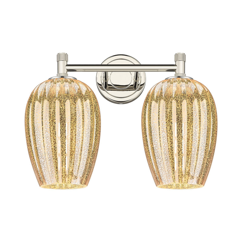Innovations Preston Flute 14in 2-Light Bath Vanity | Industrial Polished Nickel and Mercury Glass | Bathroom Vanity Light | Model 434-2W-PN-G457-6ME