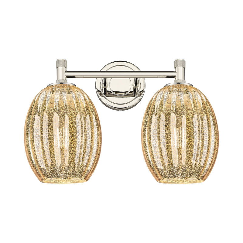 Innovations Preston Bulb 14in 2-Light Bath Vanity | Industrial Polished Nickel and Mercury Glass | Bathroom Vanity Light | Model 434-2W-PN-G459-6ME